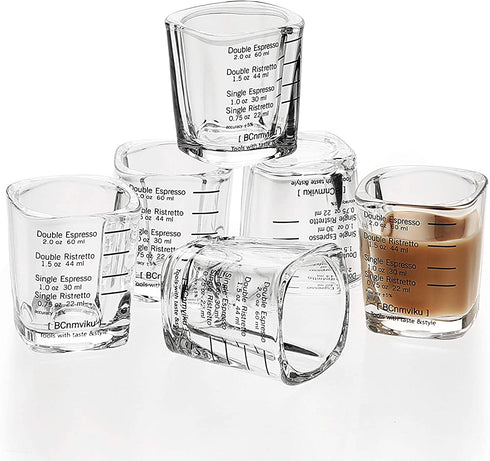 Espresso Shot Glass Liquid Heavy Sturdy Glass Shot Glasses Measuring cup Wine Glass 6 Pack 2oz/60ml By BCnmviku (Sturdy 6Pack)