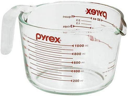 Pyrex Prepware 1-Quart Measuring Cup, Clear with Red Measurements