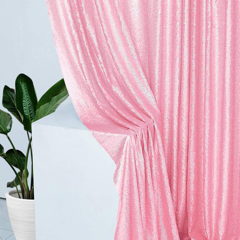2—8FT-2PCS Pink Sequin Backdrop Curtains Panels, Photography Backdrop Glitter Curtains Fabric Background for Christmas Wedding Party Decor