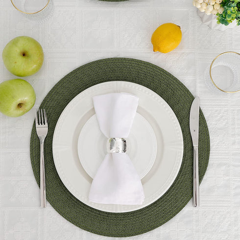 HODJOY placemat, Round Woven placemat for Indoor and Outdoor, 15", Set of 6 (Olive)