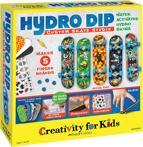 Creativity for Kids Hydro-Dip Custom Skate Studio – Mini Finger Skateboards for Kids – Customize 5 Skate Decks