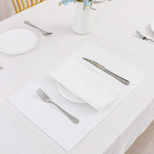 Randall Waffle Stripe Cloth Napkin Set of 4 (19€œ—19"), Solid Washable for Holiday Dining, Wedding or Party, White