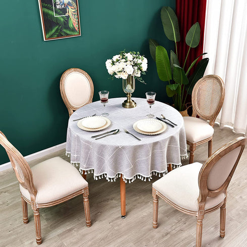 Monibana Plaid Farmhouse Gray Round Tablecloth 36 Inch Cotton Linen Heavy Weight Checkered Table Covers Cloths for Dining Room Kitchen Tabletop Decoration