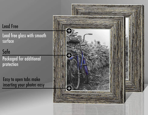 Americanflat 5x7 Rustic Tan Picture Frame with Polished Glass - Horizontal and Vertical Formats for Wall and Tabletop - Pack of 2