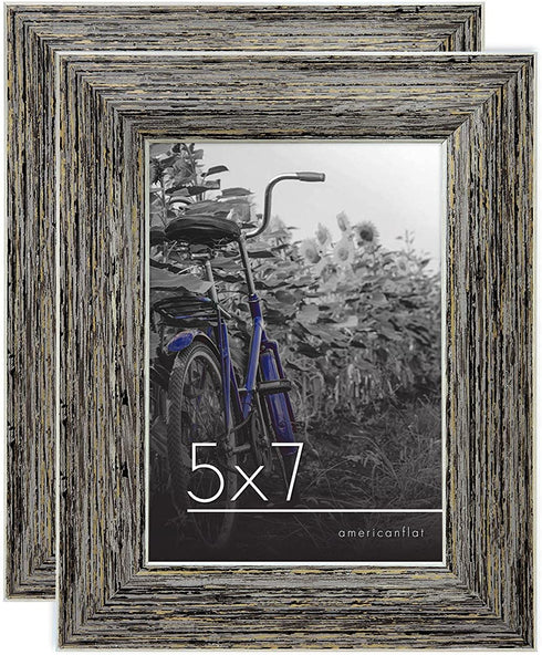 Americanflat 5x7 Rustic Tan Picture Frame with Polished Glass - Horizontal and Vertical Formats for Wall and Tabletop - Pack of 2