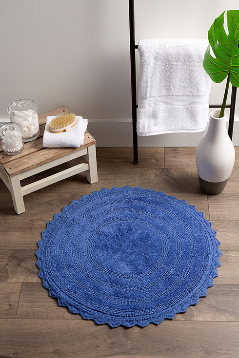 DII Crochet Collection Reversible Bath Mat, Round, 27.5" Diameter, Blueberry