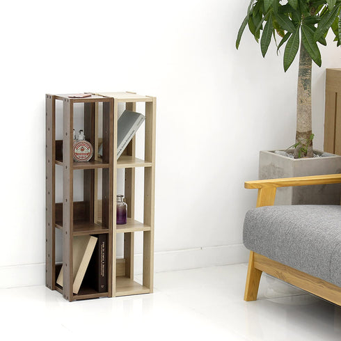 IRIS USA Rack 3-Shelf Open Wood Shelving Unit, Slim, Natural