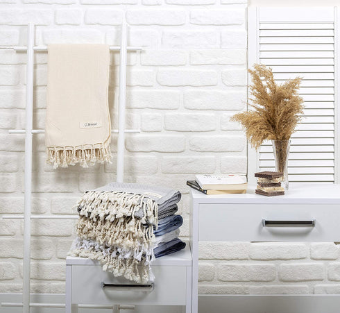 Bersuse 100% Cotton Ventura Turkish Towel - 37x70 Inches, Ivory