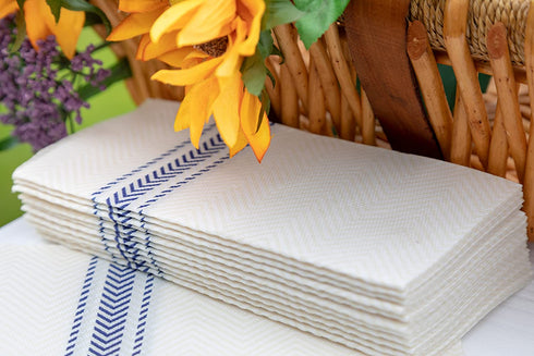ClassicPoint Dinner Napkins - Blue Bistro Stripe - Decorative & Disposable - Soft, Absorbent & Durable (15.5"x15.5" - Pack of 50)
