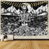 Skull Floral Tapestry Meditation Skeleton Tapestry Mountain Wave Tapestry Moon and Star Tarot Tapestry Starry Black and White Tapestry(59.1 x 82.7 inches)