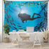 Ambesonne Under the Sea Tapestry, Diver Surrounded with Jamb of Fishes Scuba Snorkel Aqualung Water Sports, Wide Wall Hanging for Bedroom Living Room Dorm, 60" X 40", Dark Blue Aqua