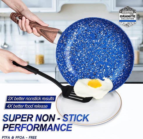 MICHELANGELO Small Frying Pan with Lid, 8 Inch Frying Pan with 100% APEO & PFOA-Free Stone-Derived Nonstick Interior, Stone Frying Pan, Small Egg Pan 8 Inch, Granite Frying Pan Nonstick - 8 IN