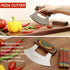 Amhoo Pizza Cutter Chef Mezzaluna Knife Handle Color Wood Grip Sharp Rocker Slicer Stainless Steel Blade Salad Onion Vegetable Chopper with Holder Base Christmas Gifts