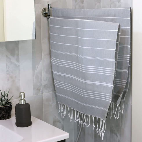 Clotho 4 Pack Turkish Hand Towel for Bathroom | Decorative Towel Set of 4 for Kitchen | 100% Cotton 18 x 40 Inches (Silver Gray)