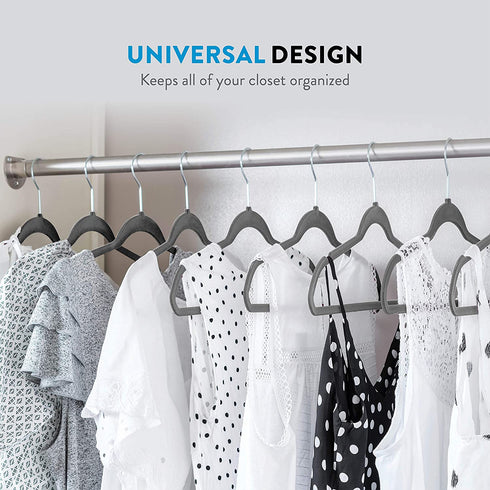 Zober Premium Quality Space Saving Velvet Hangers Strong and Durable Hold Up to 10 Lbs - 360 Degree Chrome Swivel Hook - Ultra Thin Non Slip Suit Hangers, Grey - 50 Pack