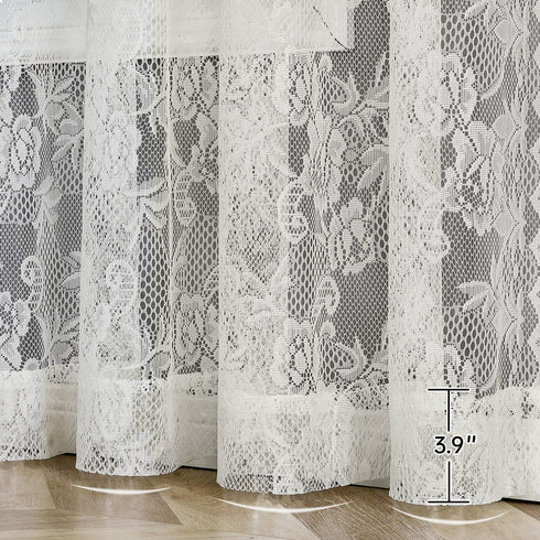 Floral Beige Semi Sheer Curtains 2 Panels,Vintage Lace Embroidered Window Treatments Girls Room Drapes and Curtains for Kitchen Bedroom Nursery Living Room Small Window, 60 x 63 Inch Length