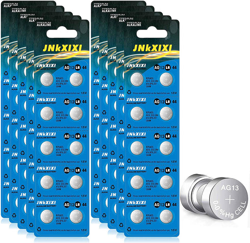 JNKXIXI 100 Pack LR44 AG13 357 Battery 1.5V SR44 A76 GP76 Lr 44b L1154c 303 Ornament Batteries Button Coin Cell Batteries
