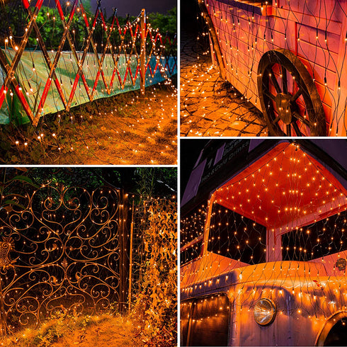 Joomer Orange Christmas Net Lights,12ft x 5ft 360 LED 8 Modes Adapter Bush Lights Connectable Mesh Netting Lights for Christmas Trees, Bushes, Wedding, Garden, Outdoor Decorations,Green Wire