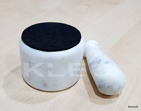 KLEO 2.5" Diameter White Marble Stone Mortar and Pestle Set Spice, Medicine Pills Grinder Masher - SMALL SIZE