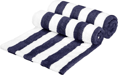 Amazon Basics Cabana Stripe Beach Towel - Pack of 2, Navy Blue