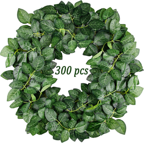 FEQO 300 Pcs Artificial Rose Leaves Silk Green Leaves Fake Leaves for Roses Flowers Leaves Artificial Leaves Bulk Greenery for Centerpieces Bouquets Wedding Party Wreath Garland Crafts