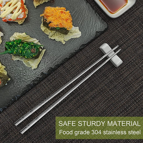 Metal Chopsticks Reusable 5 Pairs Stainless Steel Chopsticks Dishwasher Safe Square Lightweight Non-Slip Chop Sticks Gift Set (Silver)