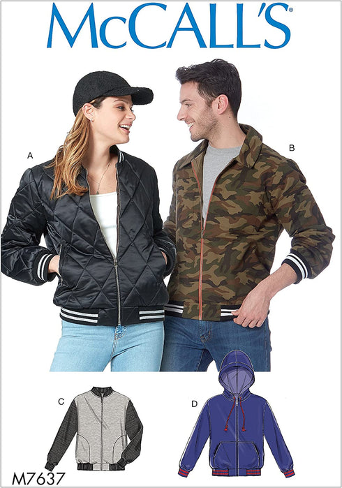 McCall's Patterns M7637 XN Misses' and Men's Bomber Jackets, Size XL-XXL-3XL