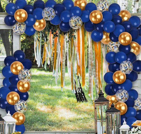 2022 New Years Eve Decorations Gold Navy Blue Balloon Garland Kit Gold Blue Confetti Balloons Arch for Birthday Wedding Bachelorette Bridal Shower Party Supplies Decorations