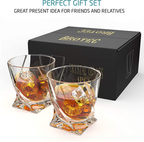 Whiskey Glass Set of 4 - Premium Crystal Clear Glasses - Tasting Tumblers for Drinking Large 10 oz - Elegant Whisky Gift Box Set Glassware for Scotch or Bourbon
