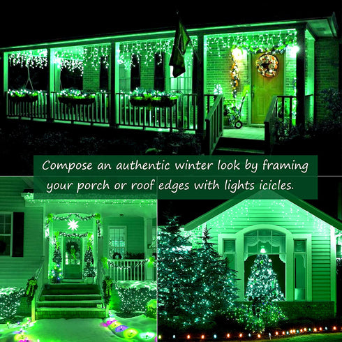 Christmas Lights Outdoor Decorations Iciclelights 39ft 450 LED Dripping Twinkle Ice String Light, 8 Modes Plug in Waterproof Fairy Curtain Lights for House Holiday Patio Yard Party Decor(Green)
