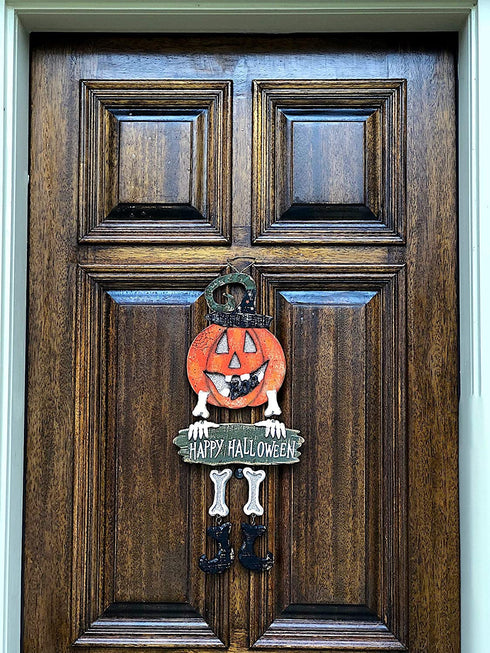Transpac Halloween Decoration Wall Front Door Wreath Hanging Wood Metal Decor Indoor Outdoor 24" x 10.5" (Pumpkin Boo)