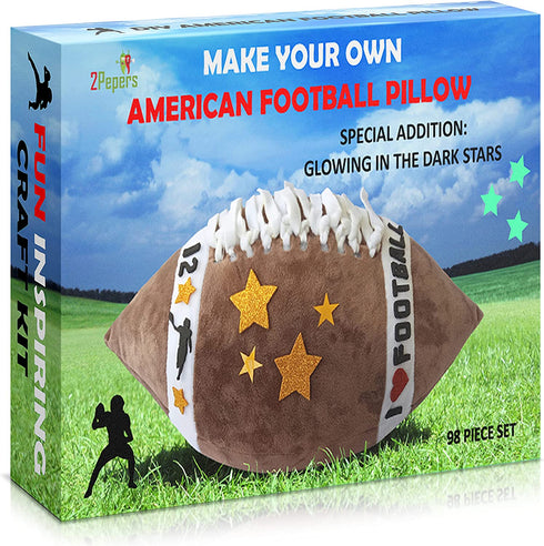 2Pepers Make Your Own American Football Pillow, Arts and Crafts Kit for Kids, Toy Gifts for Boys and Girls Ages 3 4 5 6 7 8 9 10 Years and Up (No Sewing Needed), DIY Stuffed Football Pillow Project.