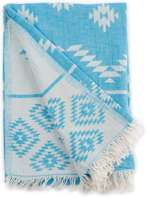 Cozy Maya | 100% Cotton Original Turkish Beach Towel (35" x 67") - Pre-Washed Peshtemal, Pool, Gym, Spa, Hammam, Bath Towel, Eco-Friendly (Blue)