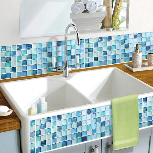 BEAUSTILE Decorative Tile Stickers Peel and Stick Backsplash Fire Retardant Tile Sheet (5pcs) (R ,N.Blue)