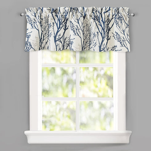 DriftAway Tree Branch Linen Blend Abstract Ink Printing Lined Thermal Insulated Window Curtain Valance Rod Pocket 52 Inch by 14 Inch Plus 2 Inch Header Blue