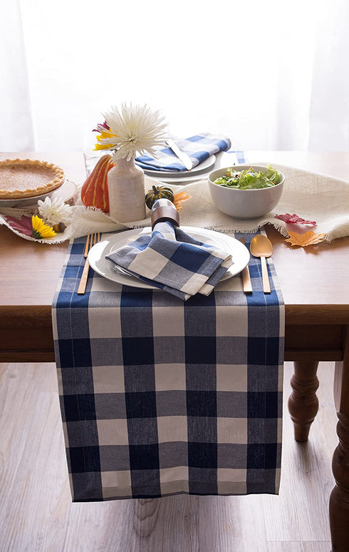 DII Buffalo Check Collection, Classic Farmhouse Table Runner, 14x108, Navy & Cream