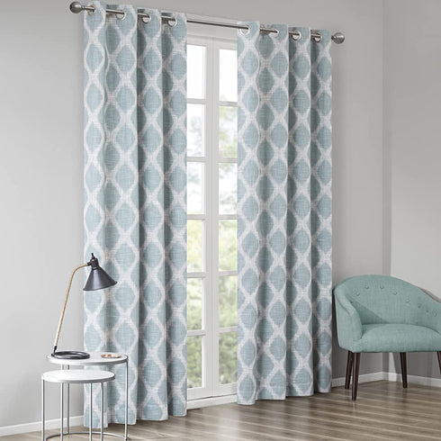 SUNSMART Blakesly Blackout Curtains Patio Window, Ikat Print, Grommet Top Living Room Decor, Thermal Insulated Light Blocking Drape for Bedroom and Apartments, 50" x 63", Aqua