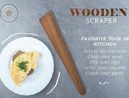 12 inch Teak Wood Spatula for Cast Iron, Small Wood Flipper, Egg Scraper, Flat Wooden Turner, Multipurpose Wood Cooking Utensil, Spatulas Perfect for Flipping, Serving, Scraping & Turning. Set of 2