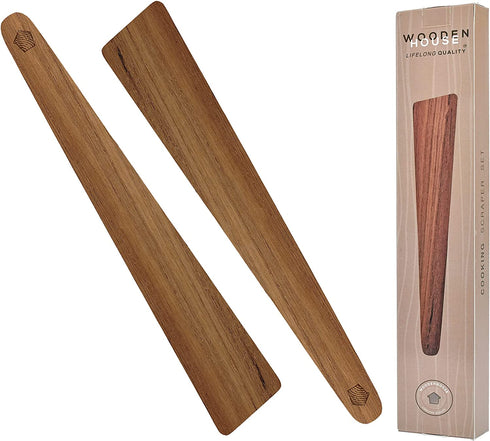 12 inch Teak Wood Spatula for Cast Iron, Small Wood Flipper, Egg Scraper, Flat Wooden Turner, Multipurpose Wood Cooking Utensil, Spatulas Perfect for Flipping, Serving, Scraping & Turning. Set of 2