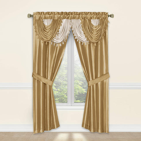 Regal Home Collections Amore 54 84-Inch Luxurious 5PC Attached Valance, Gold Window Curtain Set