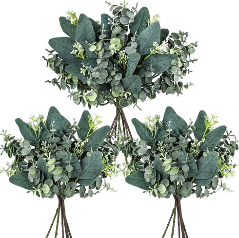 Winlyn 20 Pcs Mixed Eucalyptus Leaves Stems Bulk Artificial Oval Eucalyptus Leaves with White Seeds Stems and Eucalyptus Leaves Sprays for Vase Floral Wreath Bouquets Wedding Greenery Decoration