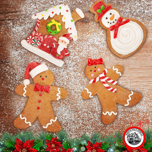 Gingerbread Christmas Ornaments - Man Boy Girl Gingerbread House Snowman Cookie Rustic Christmas Decorations Set of 4 - Claydough Christmas Tree Decorations - Christmas Tree Ornaments with Gift Box