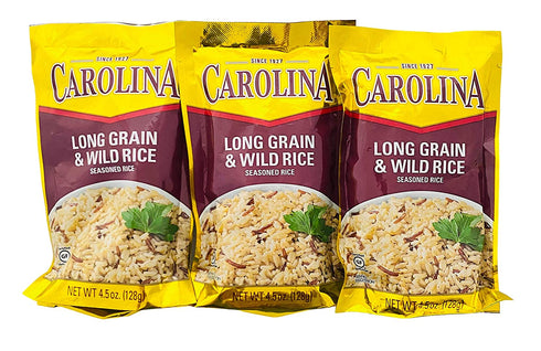 Carolina Long Grain & Wild Rice with Seasoning 4.5 Ounces Bag (Pack of 3)