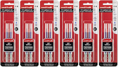 Uni-ball Signo Impact 207 RT Refills, Blue Ink, 1.0 Mm Bold Point, 6 Packs of Refills 65874 =12 refills