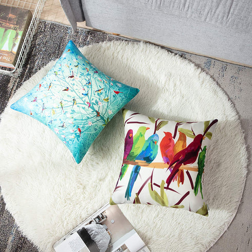 Emvency Set of 4 Throw Pillow Covers of Birds Tree Life and Green Oil Painting Hundreds Bird Decorative Pillow Cases Home Decor Square 20x20 Inches Pillowcases