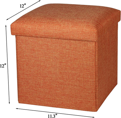 NISUNS OT01 Linen Folding Storage Ottoman Cube Footrest Seat, 12 X 12 X 12 Inches (Linen Orange)