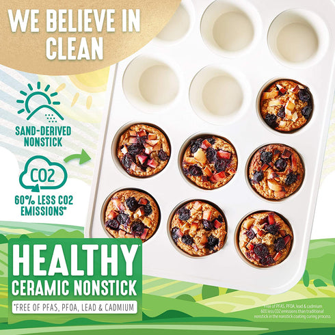 GreenLife Bakeware Healthy Ceramic Nonstick, 12 Cup Muffin and Cupcake Baking Pan, PFAS-Free, Turquoise