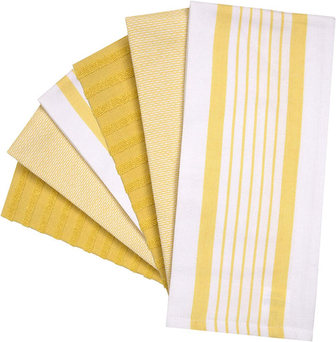 Premium Kitchen Towels (20?x 28?, 6 Pack) Large Cotton Kitchen Hand Towels Striped Flat & Terry Towel Highly Absorbent Tea Towels Set with Hanging Loop Yellow