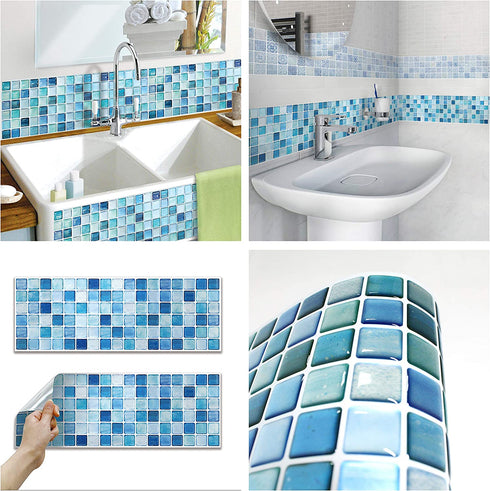 BEAUSTILE Decorative Tile Stickers Peel and Stick Backsplash Fire Retardant Tile Sheet (5pcs) (R ,N.Blue)