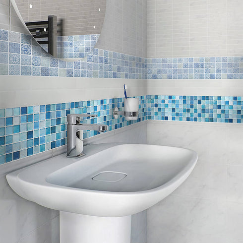 BEAUSTILE Decorative Tile Stickers Peel and Stick Backsplash Fire Retardant Tile Sheet (5pcs) (R ,N.Blue)